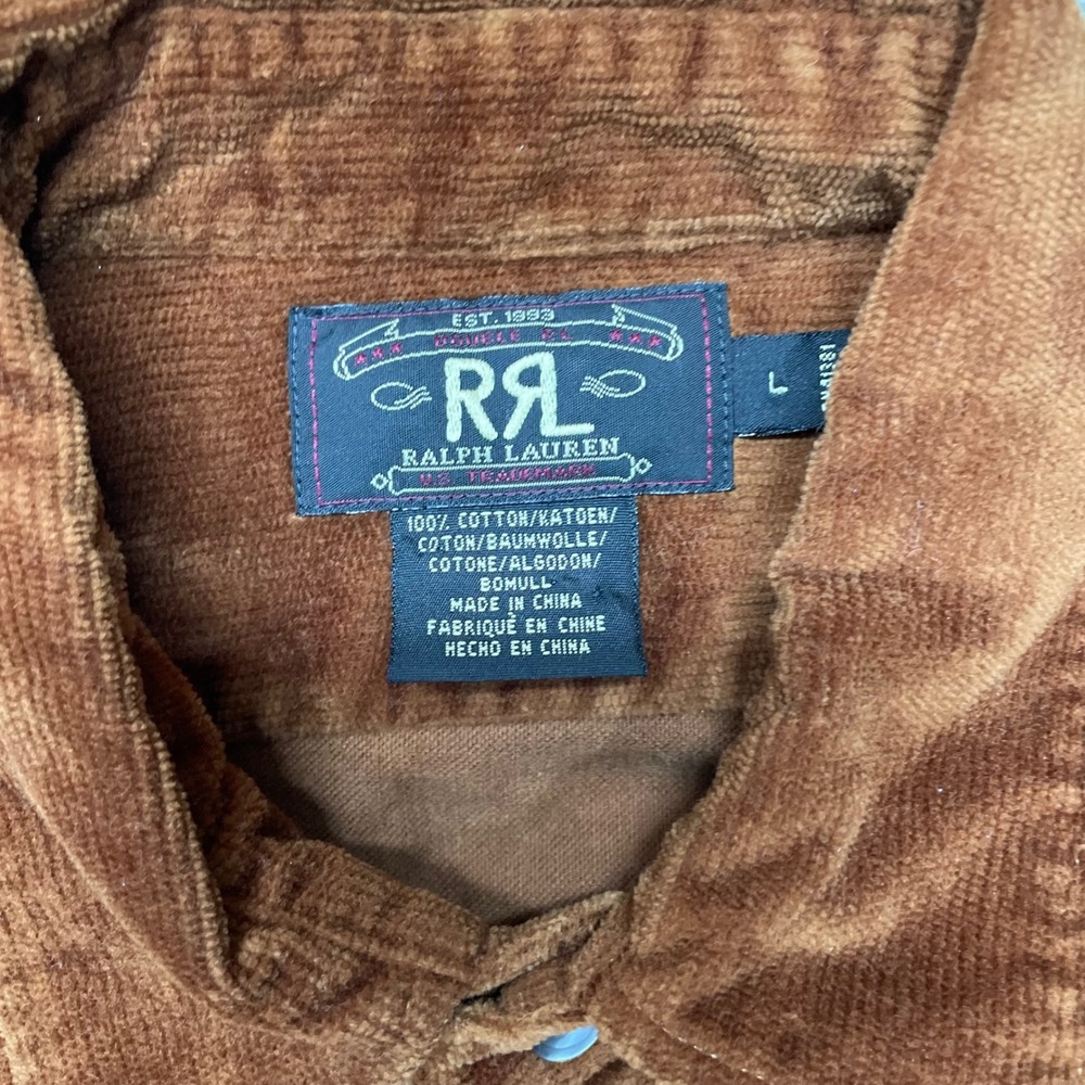 RRL Ralph Lauren Corduroy Shirt Mens L Brown Long Sleeve Button Down Workwear - Picture 4 of 7